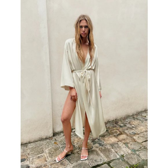 Zara Other - New Zara Mulberry Silk Long Belted White Robe M/L